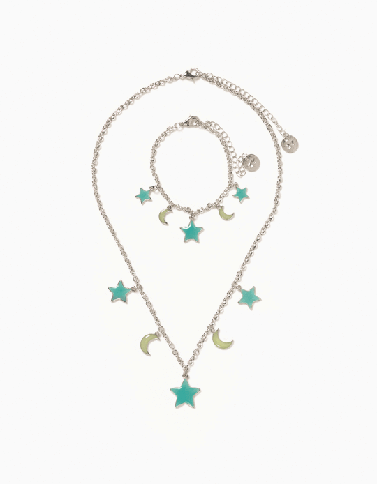 Necklace + Bracelet for 'Stars & Moons', Silver