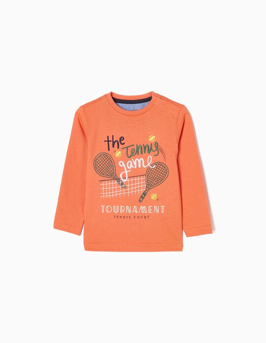 Camiseta de Manga Larga de Algodón para Bebé Niño, Naranja