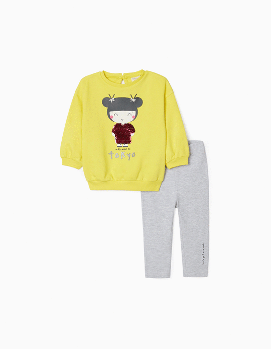 Sweatshirt + Leggings for Baby Girls 'Tokyo', Yellow/Grey