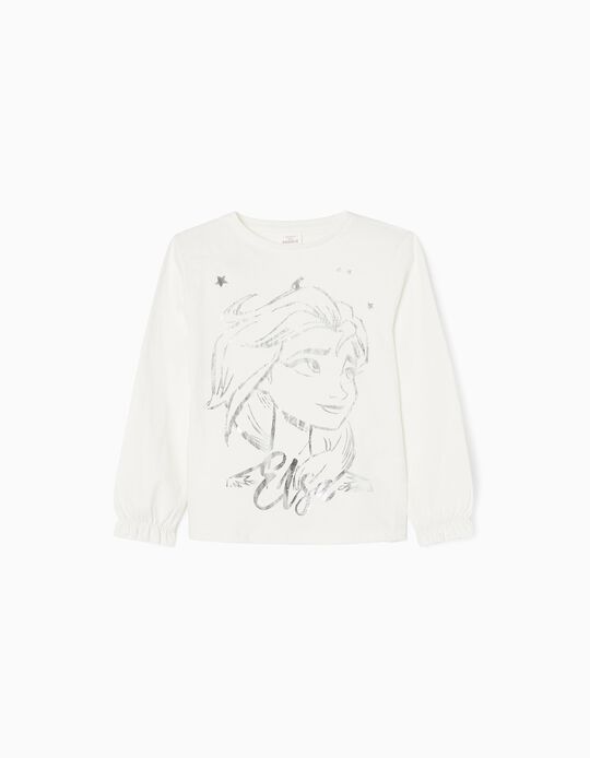 Camiseta de Manga Larga de Algodón para Niña, Blanca