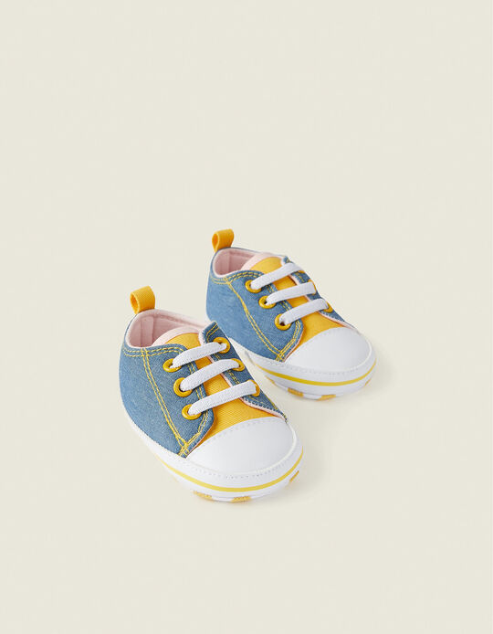 Zapatillas de Denim para Recién Nacida, Azul/Amarillo