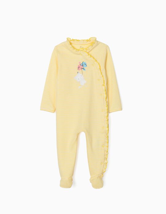 Striped Sleepsuit for Baby Girls, 'Cute Cat', Yellow