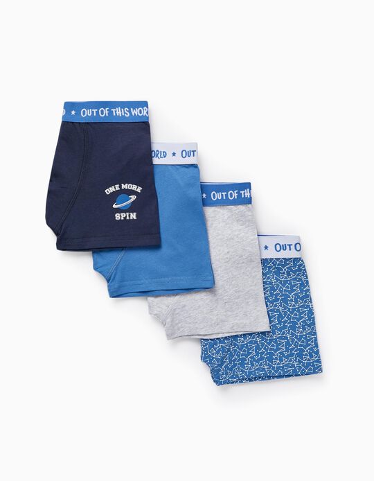 Comprar Online Pack 4 Boxers para Menino 'Out of This World - Stars', Azul/Cinza