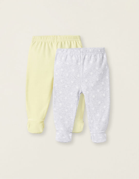 Pack of 2 Footed Trousers for Babies 'Star', Yellow/Grey