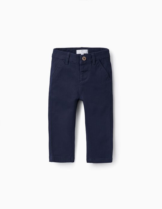 Pantalones Chino de Sarga de Algodón para Bebé Niño, Azul Oscuro