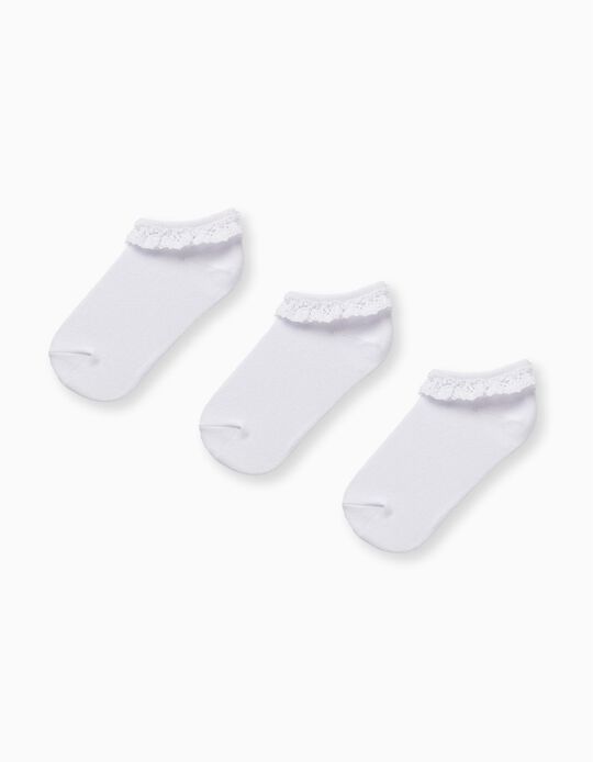 Pack of 3 Pairs of Socks with Lace for Girls, White