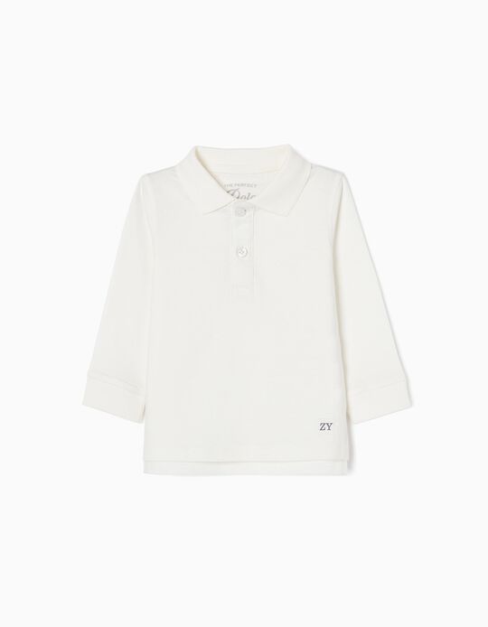 Long Sleeve Cotton Polo Shirt for Baby Boys, White