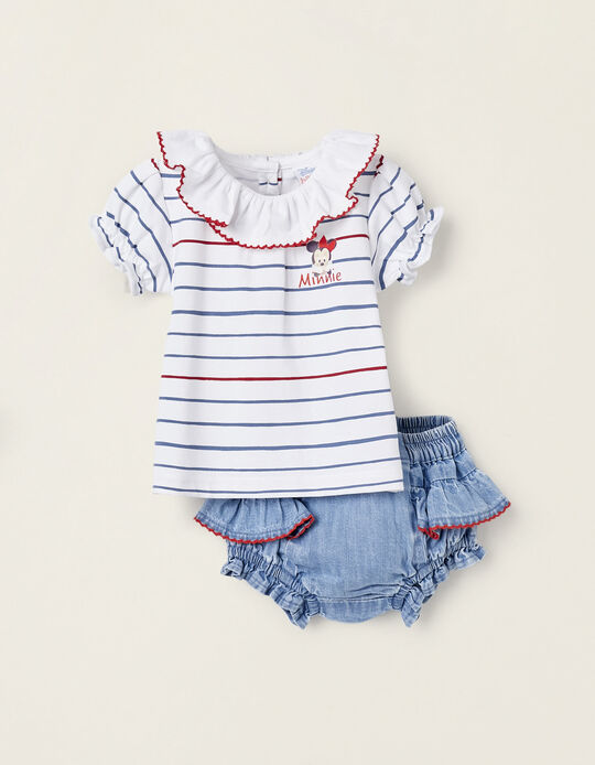 T-Shirt + Diaper Cover for Newborn Girls 'Minnie', White/Red/Blue