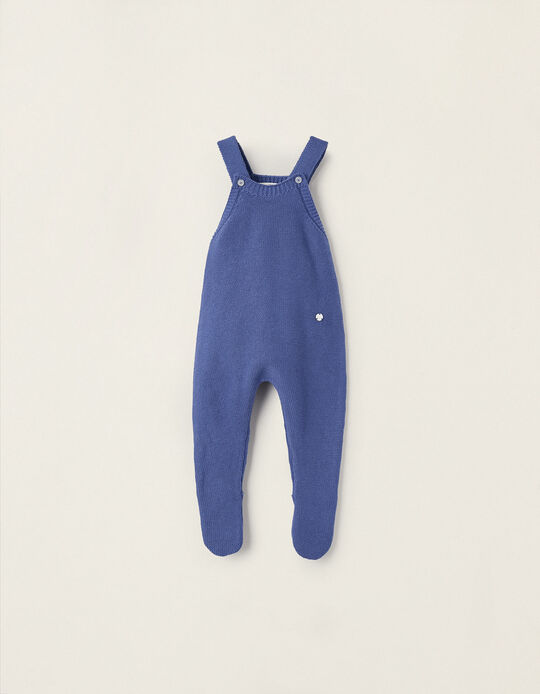 Combinaison en tricot de coton avec pieds pour nouveau-né, Bleu Foncé