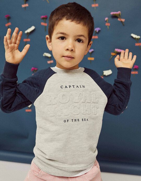 Sweatshirt for Boys 'Captain of The Sea', Grey/Dark Blue