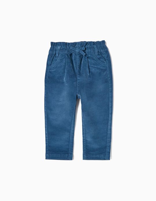 Paperbag Cotton Corduroy Trousers for Baby Girls, Blue