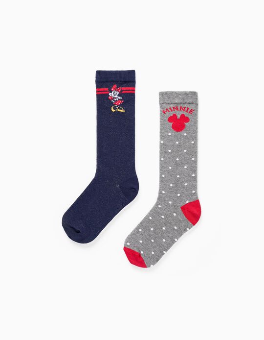 Pack of 2 Pairs of 'Minnie' Girls Socks, Grey/Dark Blue