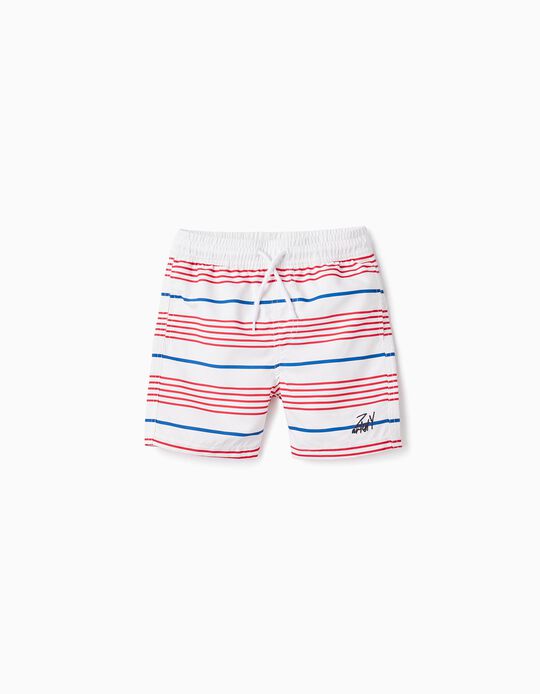 Swim Shorts with Stripes for Boys, White