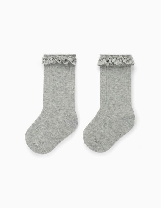 Knee-High Socks with Lace for Baby girls, Grey