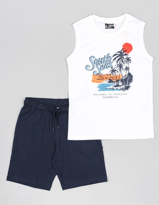 Comprar Online T-shirt + Calções de Algodão para Menino 'South Seas', Branco/Azul