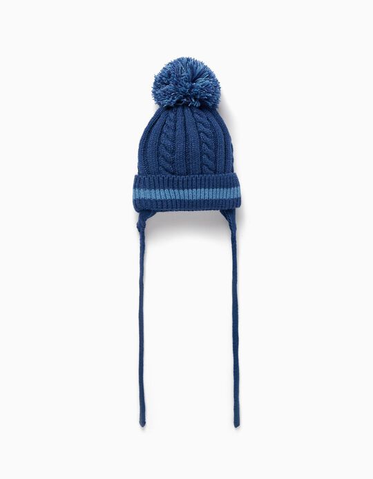Knitted Hat with Pom Pom for Baby Boy, Dark Blue/Blue