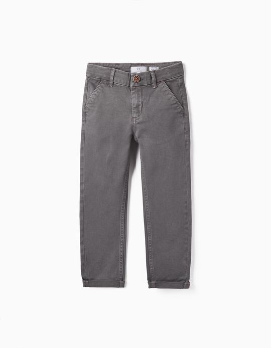 Cotton Chino Trousers for Boys, Grey