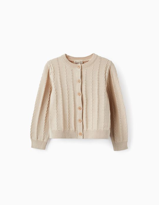 Knitted Jumper with Pattern for Girls, Beige