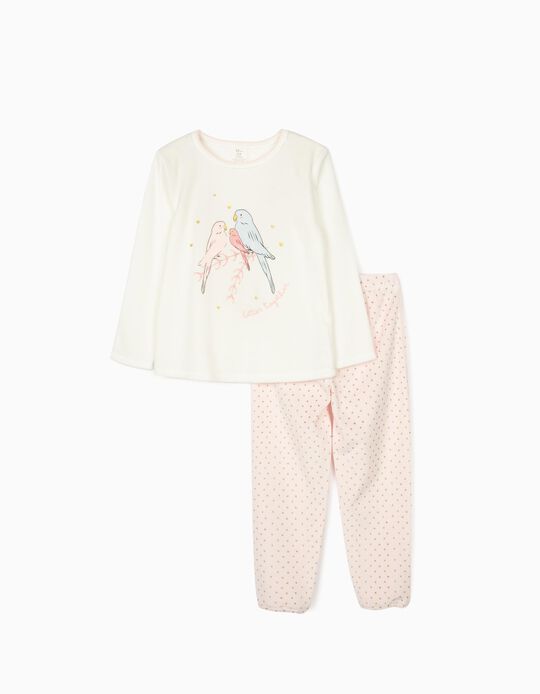 Velour Pyjamas for Girls 'Birds', White/Pink