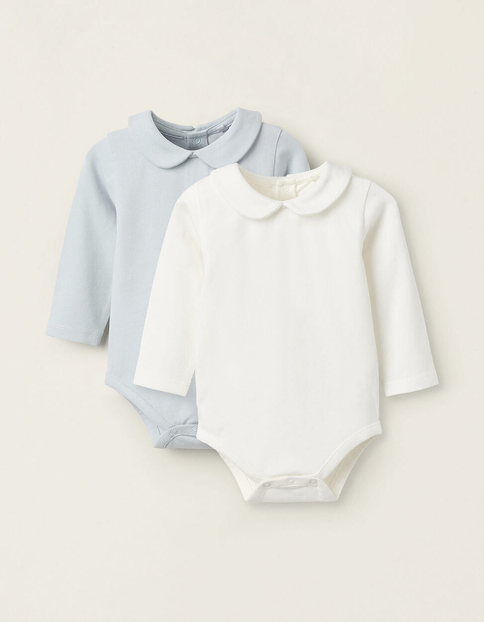 Buy Online Pack of 2 Bodysuits with Peter Pan Collar for Newborn Girls, White/Blue