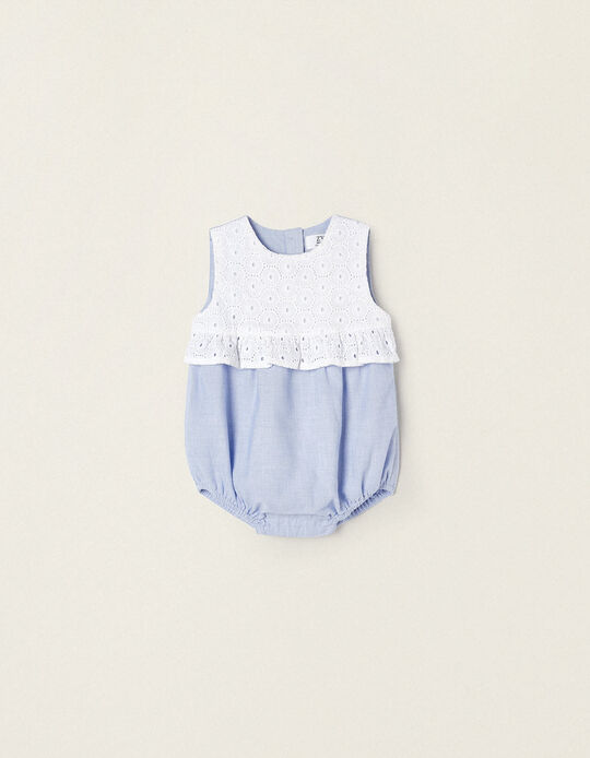 Jumpsuit with English Embroidery for Newborn Baby Girls, Blue