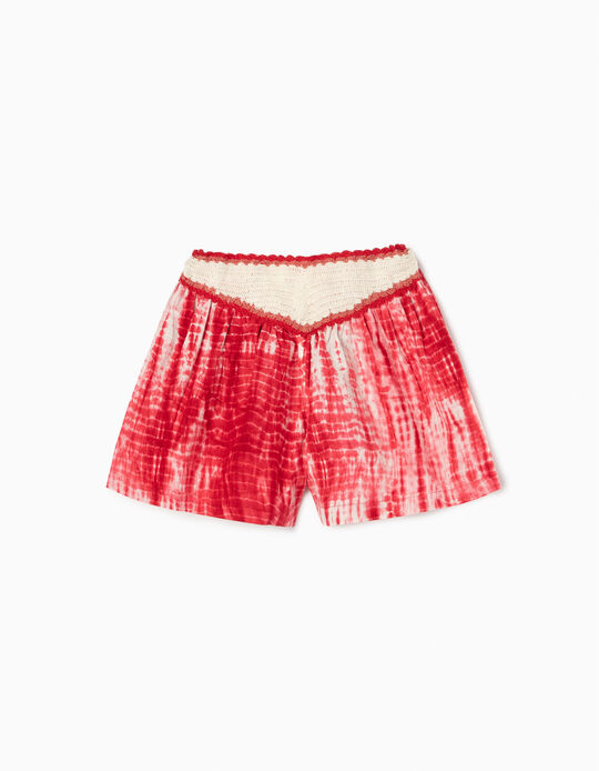 Shorts with Crochet for Girls, Red/White