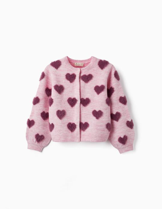 Knitted Cardigan with Hearts for Girls, Pink