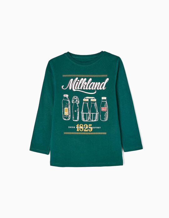 T-shirt à Manches Longues en Coton Garçon 'Milkland', Vert