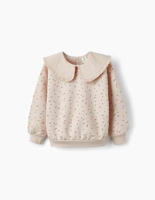 Sweatshirt with Ruffles for Girls 'Floral', Light Pink