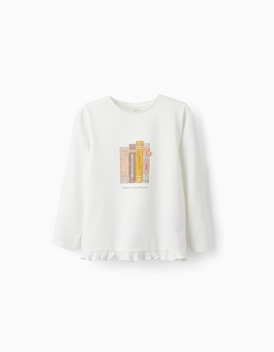 Long Sleeve T-Shirt in Cotton Jersey for Girls, White