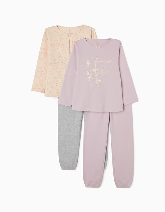 2 Pyjamas in Cotton Interlock for Girls 'Circus', Multicoloured