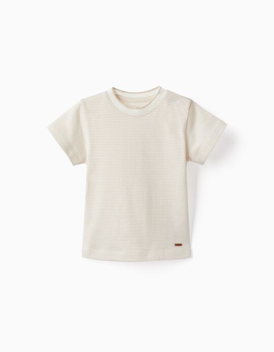 Striped T-shirt for Baby Boys, White/Beige