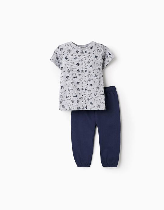 Comprar Online Pijama de Algodão para Bebé Menino 'Basebol', Cinza/Azul Escuro