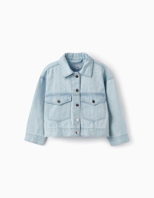 Cotton Denim Jacket with Sparkles for Girls 'Special Days', Light Blue