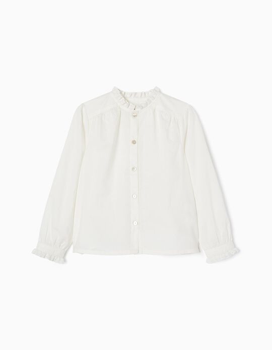 Shirt with English Embroidery for Girls, White