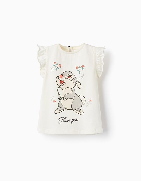 T-Shirt de Algodão com Bordados para Bebé Menina 'Thumper', Branco