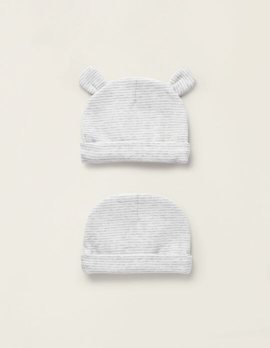Pack of 2 Cotton Hats for Newborns, Grey/White