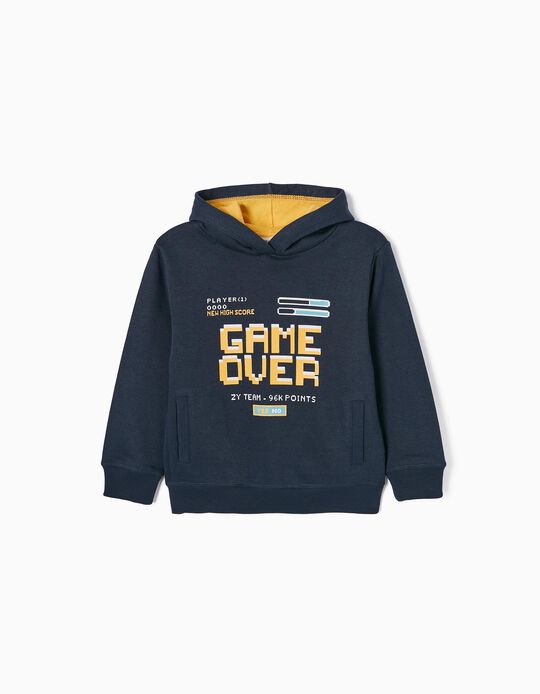 Brushed Sweatshirt in Cotton for Boys 'Game Over', Dark Blue/Yellow