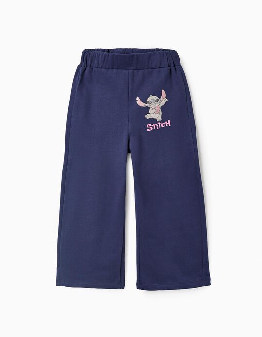 Buy Online Wide Leg Cotton Trousers for Girls 'Stitch', Dark Blue