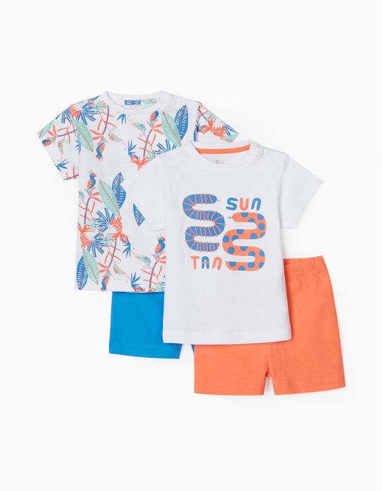 2 Pyjamas for Baby Boys 'Sun Tan', Coral/Blue/White