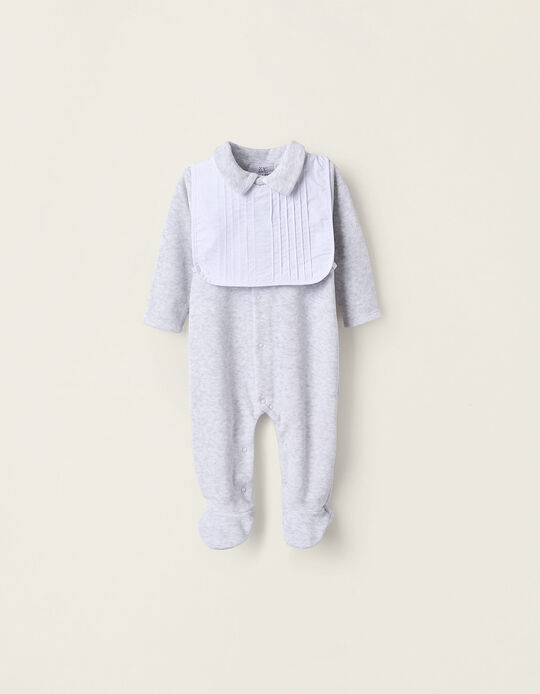 Comprar Online Babygrow de Veludo com Babete Amovível para Recém-Nascido, Cinza