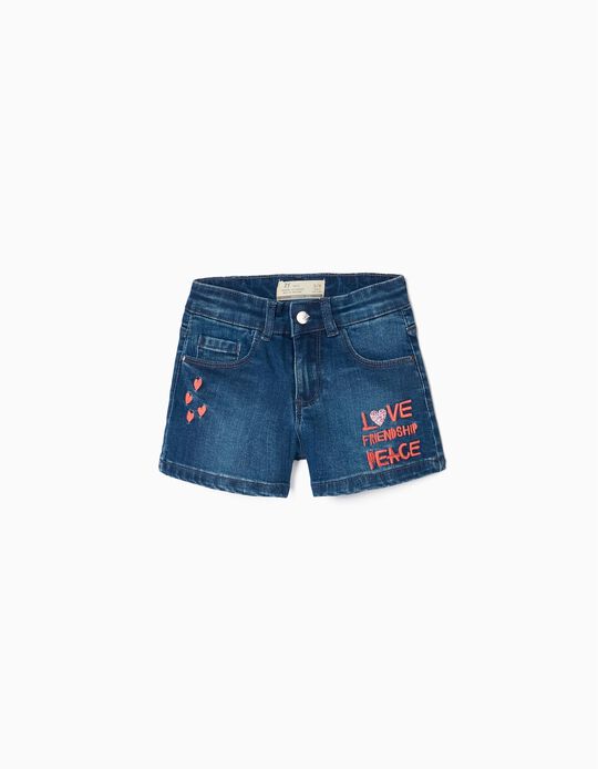 Short Denim Shorts for Girls 'Love', Blue