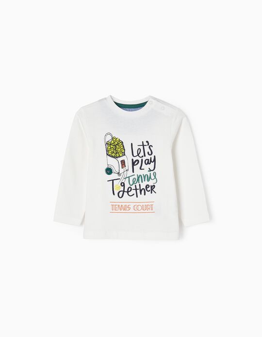 Camiseta de Algodón para Bebé Niño 'Tennis Court', Blanco