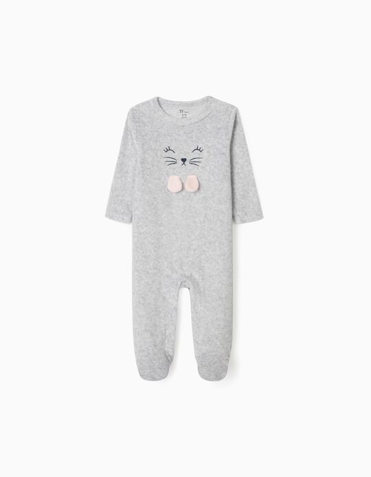 Velour Sleepsuit for Baby Girls, Grey