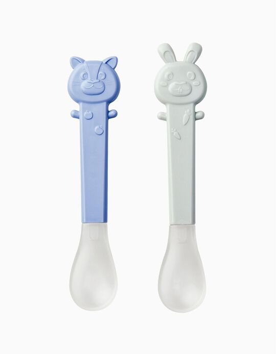 Silicone Spoon Animals Saro Blue & Grey 2 Un.
