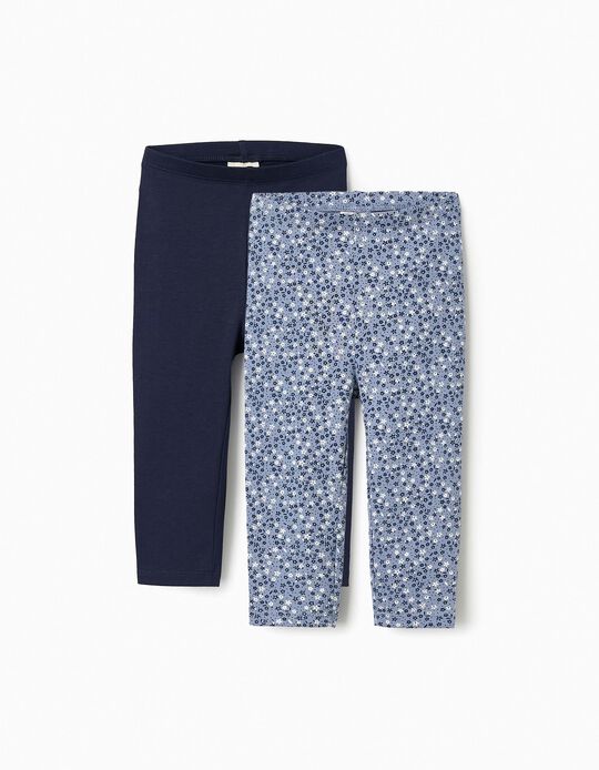 Comprar Online 2 Leggings de Algodão para Bebé Menina, Azul Escuro/Floral