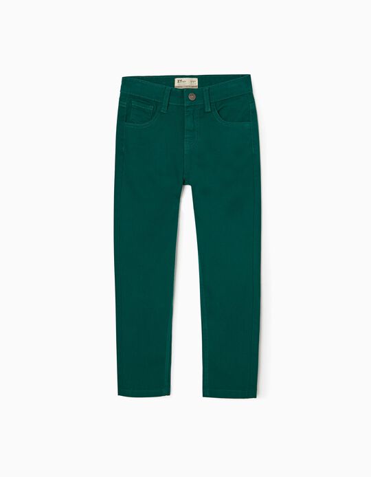 Cotton Twill Trousers for Boys 'Slim Fit', Green