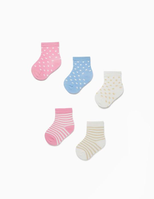 5 Pairs of Socks for Baby Girls 'Stripes&Dots', Multicoloured