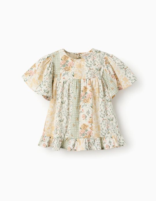 Comprar Online Túnica Floral de Algodão para Menina, Verde/Bege/Rosa