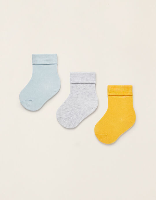3 Pack Pairs of Socks for Baby Boys, Grey/Yellow/Blue